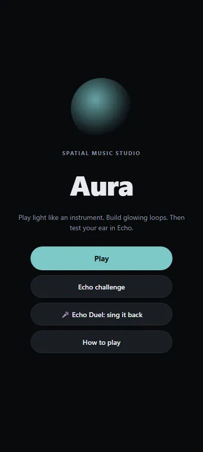 Aura title screen, shown on a phone screen