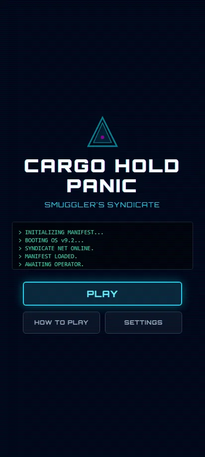 Cargo Hold Panic title screen, shown on a phone screen