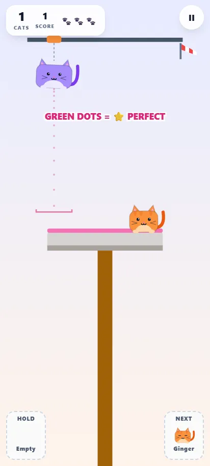 Cat Stack gameplay in the middle of a round, shown on a phone screen