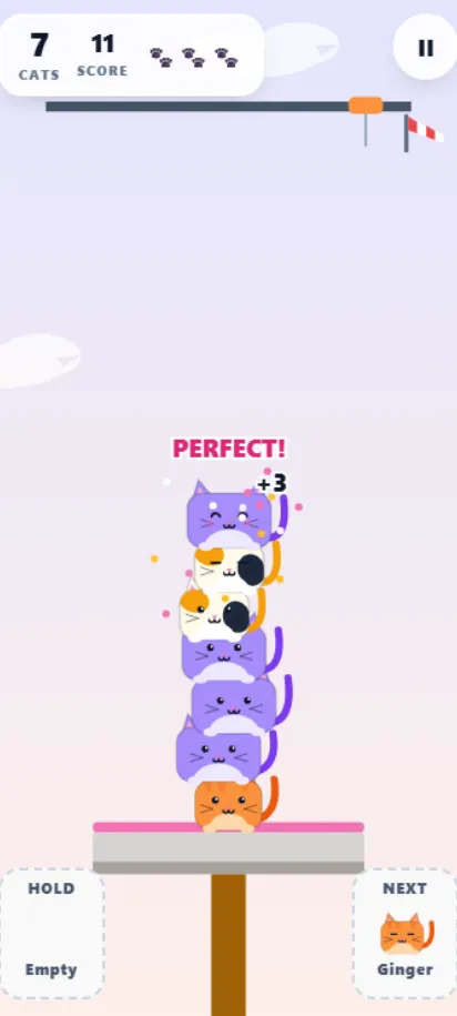 Cat Stack gameplay, shown on a phone screen