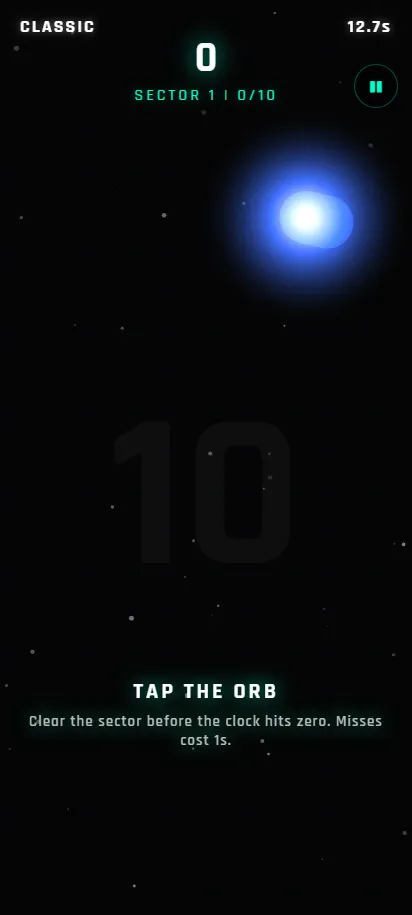 Clicky Arcade gameplay just after starting a round, shown on a phone screen