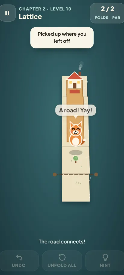 Foldscape gameplay, shown on a phone screen