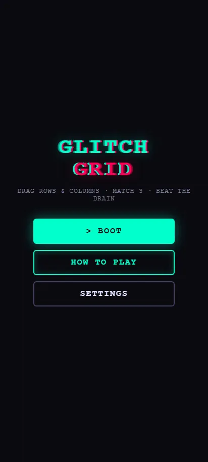Glitch Grid title screen, shown on a phone screen