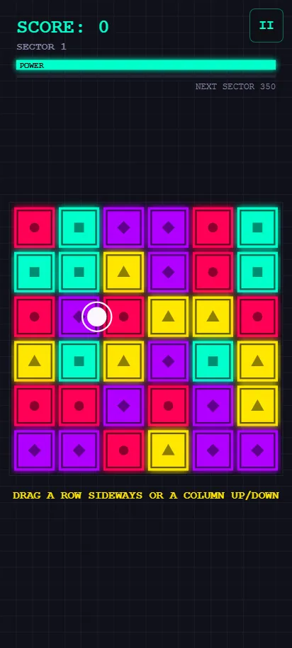Glitch Grid gameplay just after starting a round, shown on a phone screen