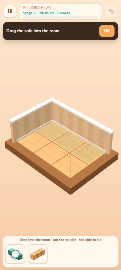 Moving Day gameplay just after starting a round, shown on a phone screen