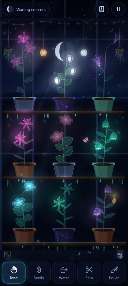 The Night Botanist gameplay, shown on a phone screen
