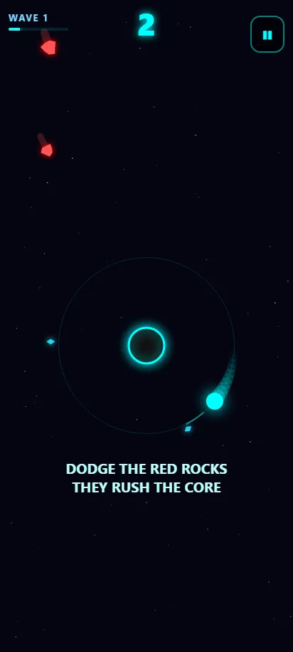 Orbital Evasion gameplay in the middle of a round, shown on a phone screen