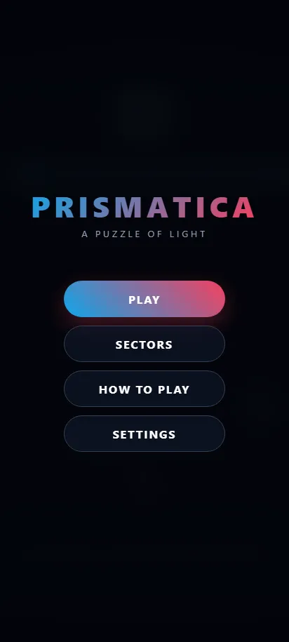 Prismatica title screen, shown on a phone screen