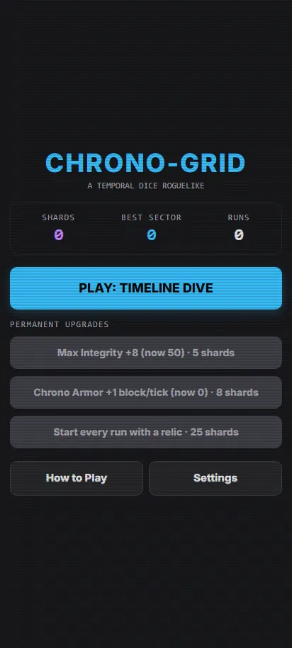 Chrono-Grid title screen, shown on a phone screen