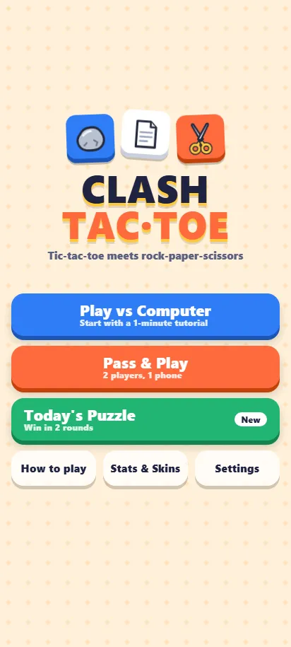 Clash-Tac-Toe title screen, shown on a phone screen