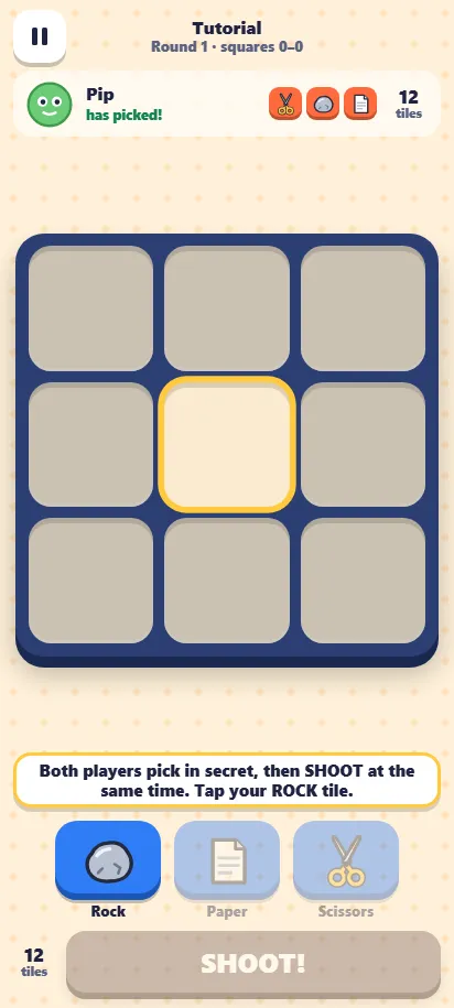 Clash-Tac-Toe gameplay just after starting a round, shown on a phone screen