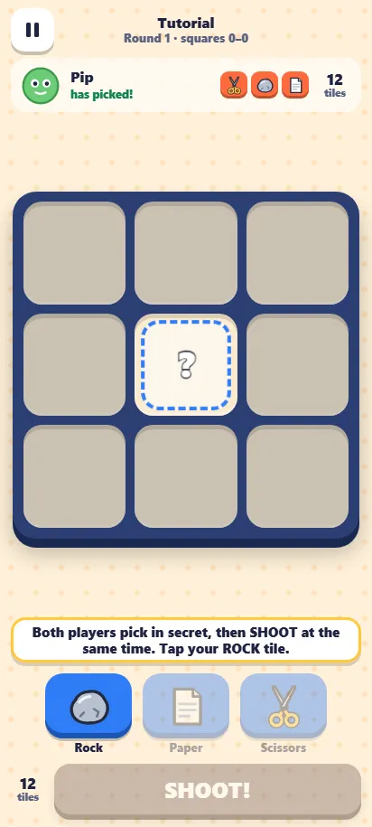 Clash-Tac-Toe gameplay in the middle of a round, shown on a phone screen