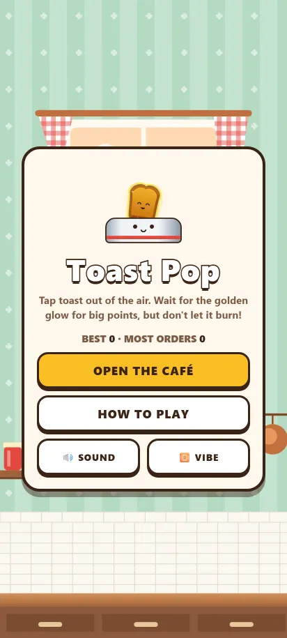Toast Pop title screen, shown on a phone screen