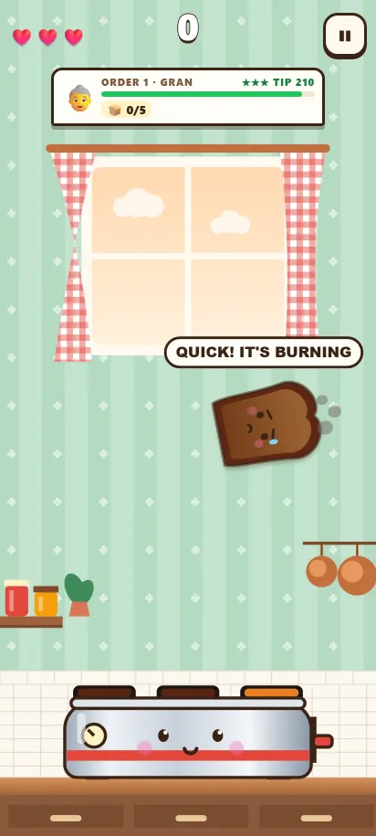 Toast Pop gameplay, shown on a phone screen