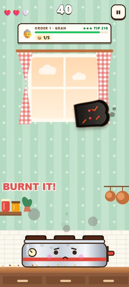 Toast Pop gameplay in the middle of a round, shown on a phone screen